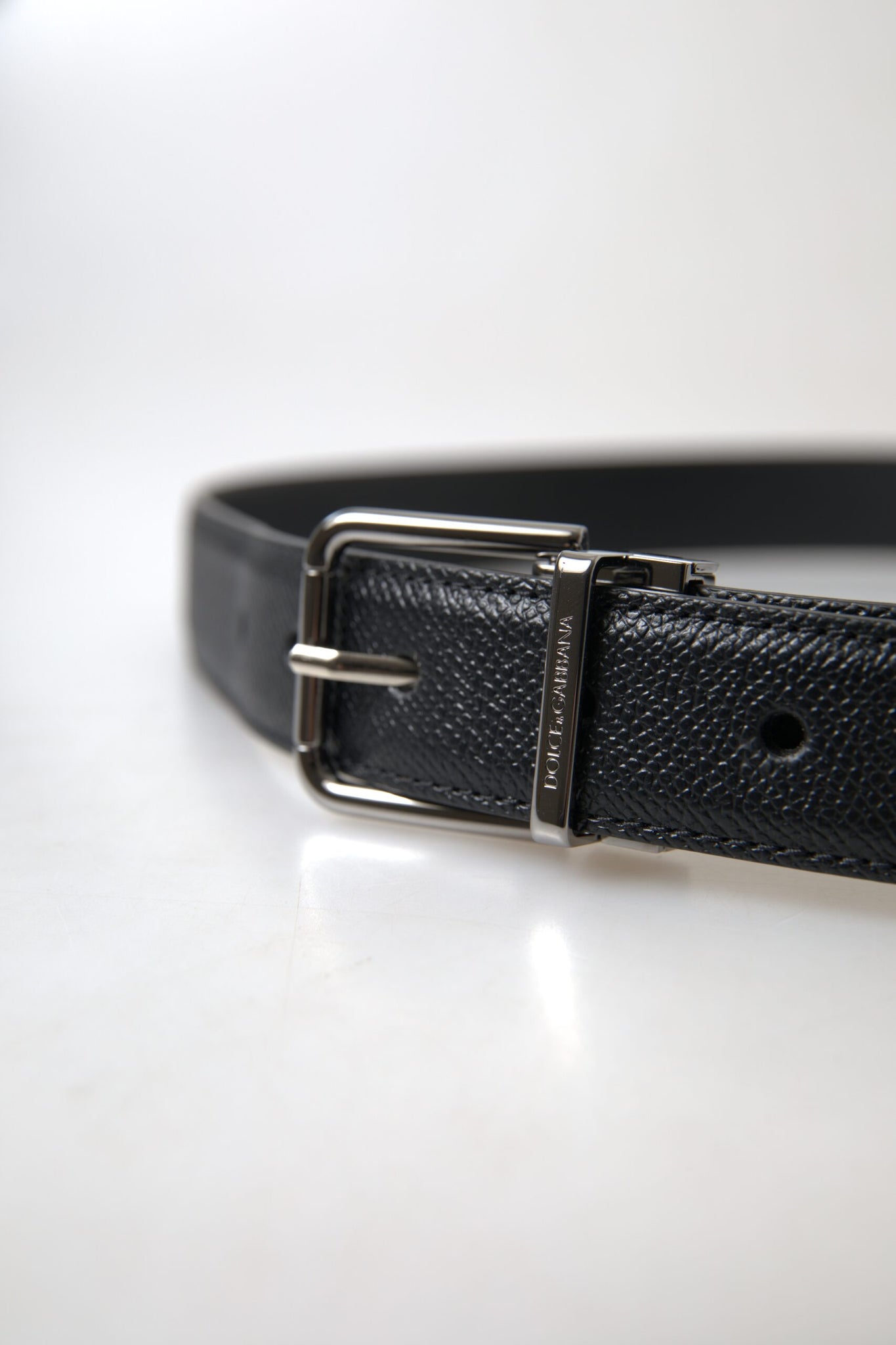 Dolce & Gabbana Black Leather Silver Metal Buckle Women Belt