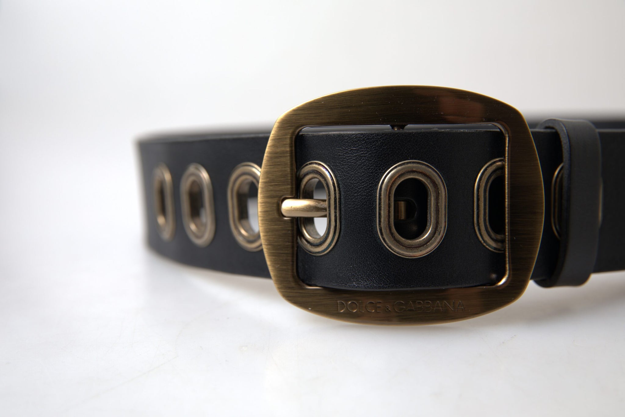 Dolce & Gabbana Black Leather Gold Metal Buckle Men Belt