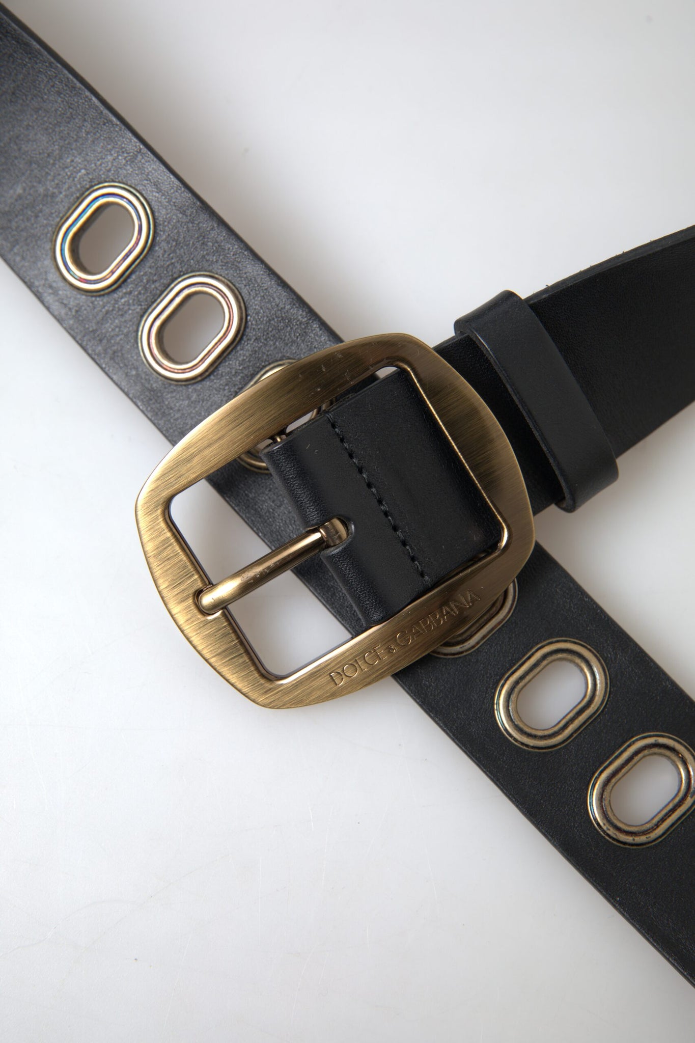 Dolce & Gabbana Black Leather Gold Metal Buckle Men Belt