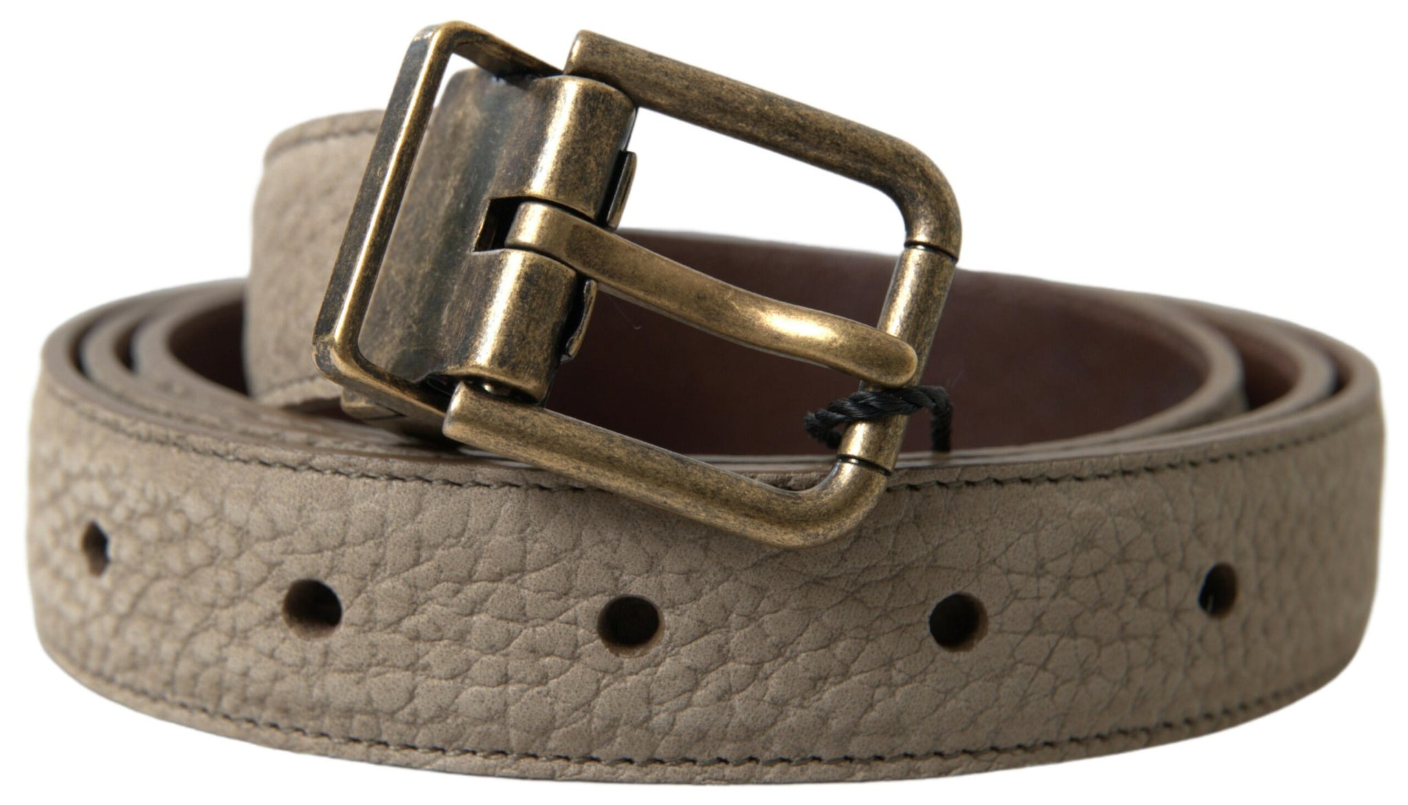 Dolce & Gabbana Beige Leather Gold Metal Buckle Men Belt