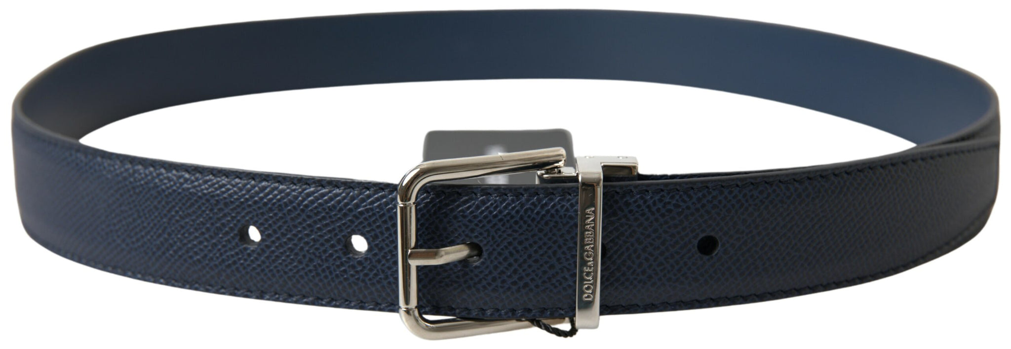 Dolce & Gabbana Blue Leather Silver Metal Buckle Belt