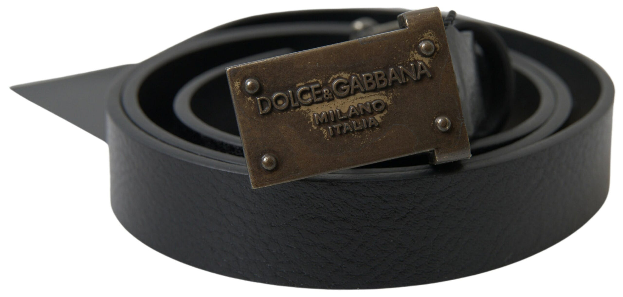 Dolce & Gabbana Black Leather Antique Logo Buckle Belt