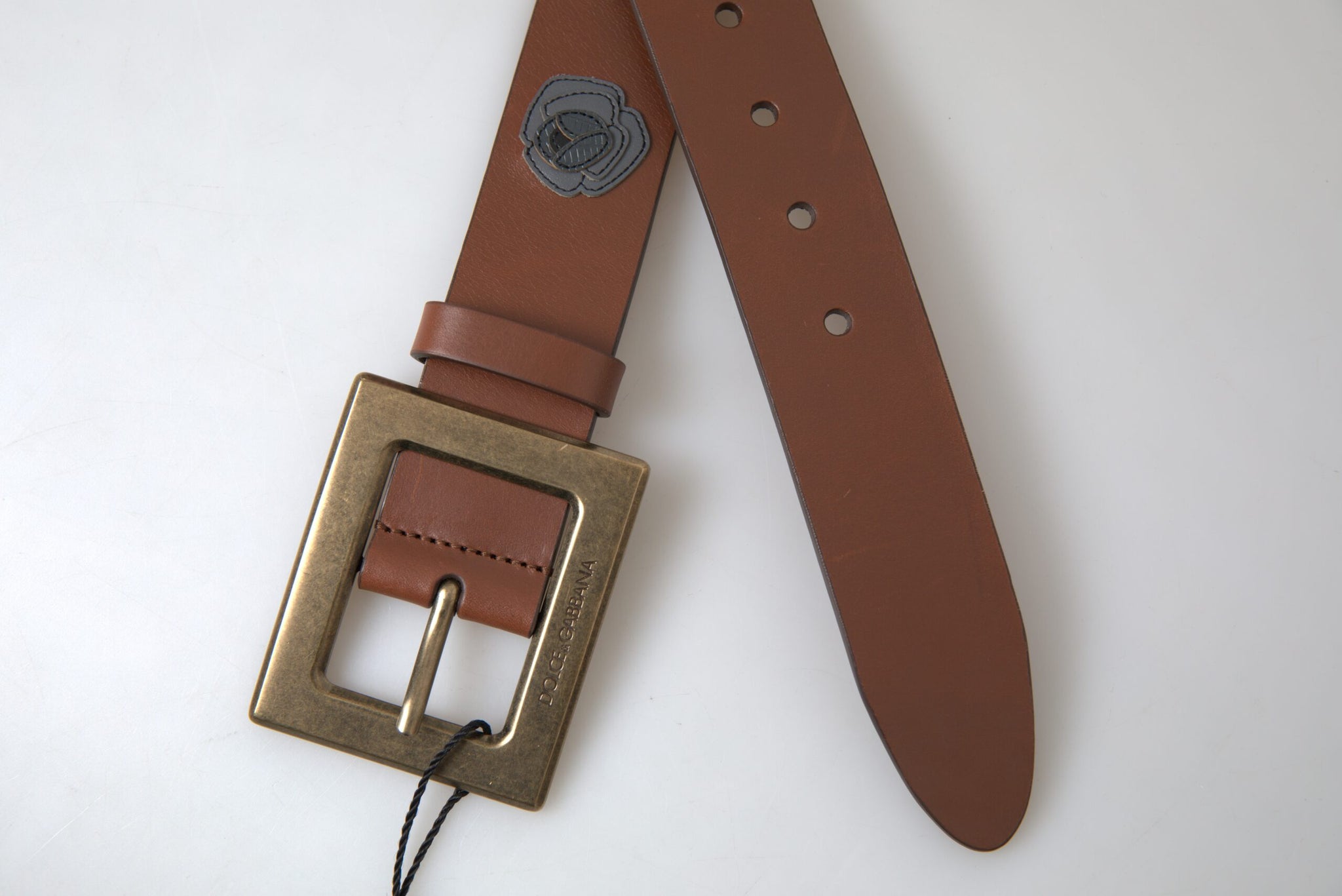 Dolce & Gabbana Brown Leather #DGFAMLY Square Buckle Belt