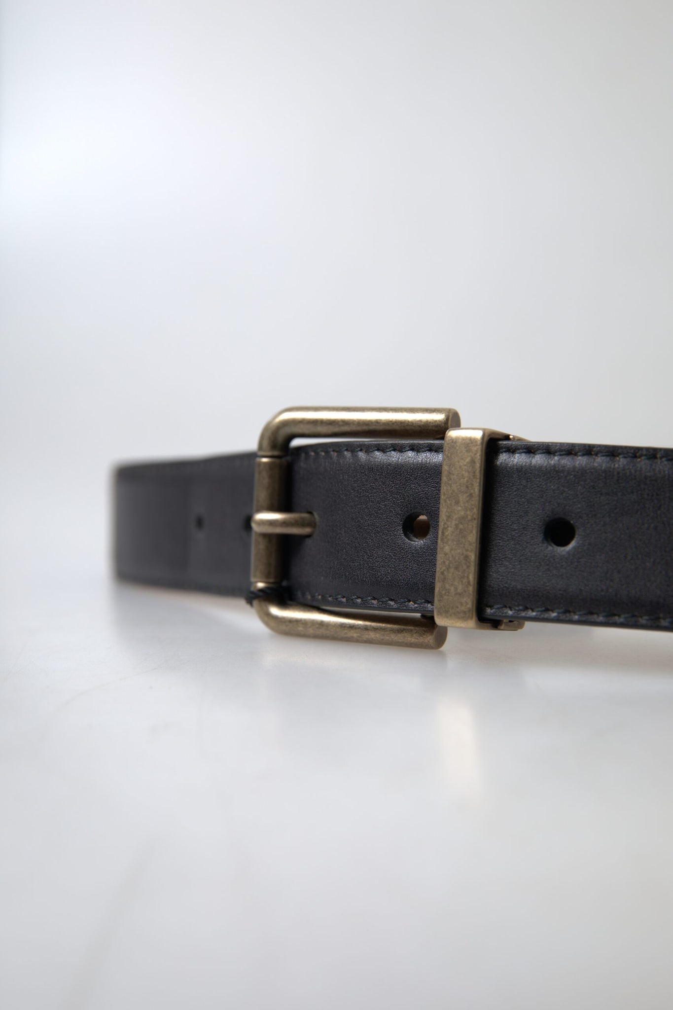 Dolce & Gabbana Black Leather Antique Metal Buckle Belt