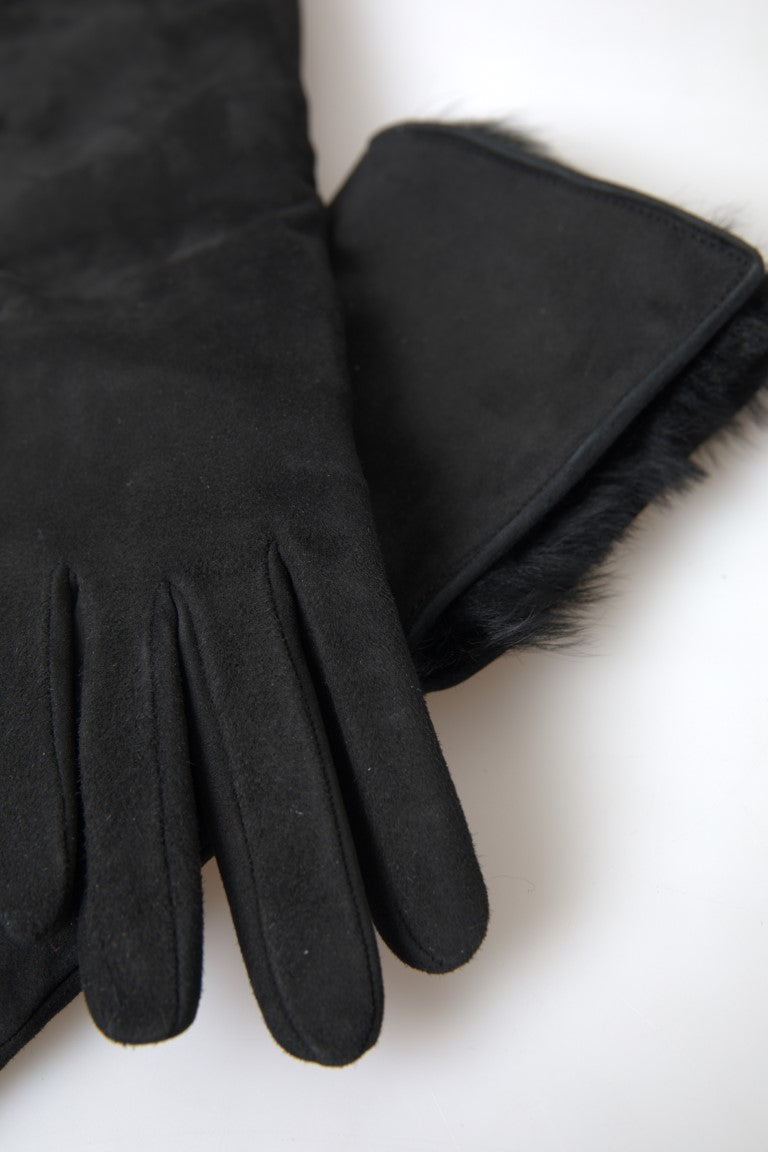 Dolce & Gabbana Black Leather Fur Elbow Length Gloves