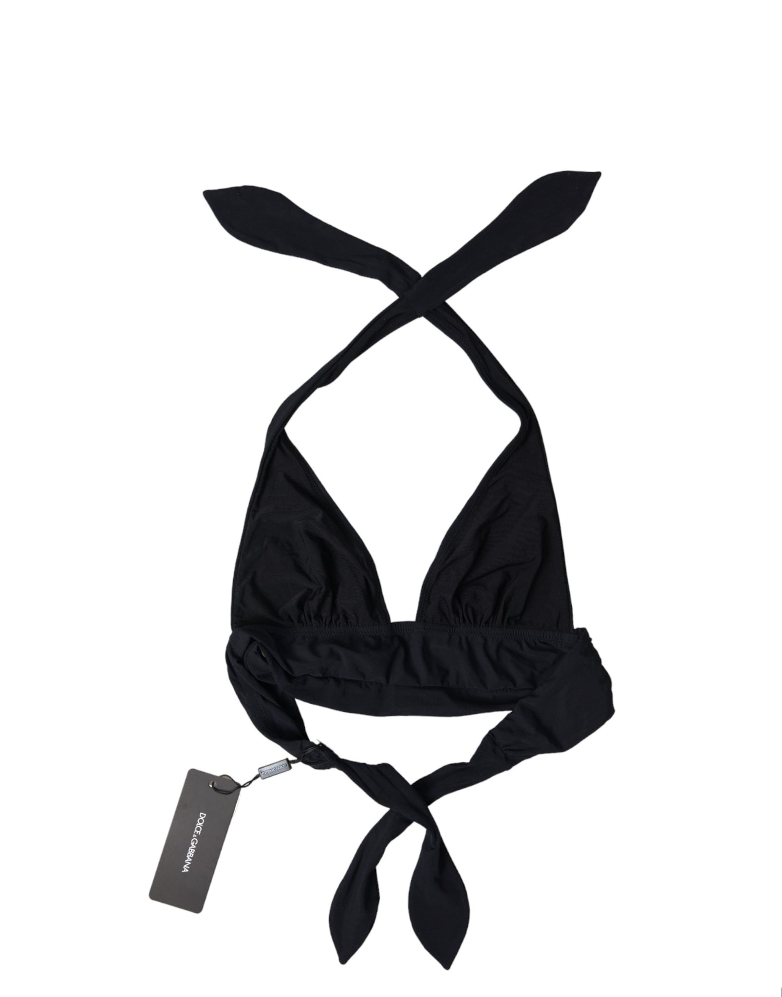 Dolce & Gabbana Black Nylon Stretch Swimwear Halter Top Bikini