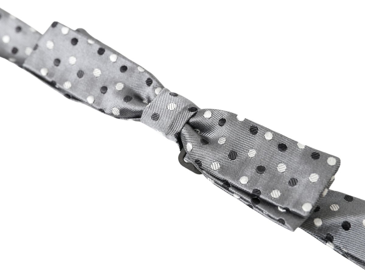 Dolce & Gabbana Gray Polka Dot Silk Adjustable Men Neck Papillon Bow Tie