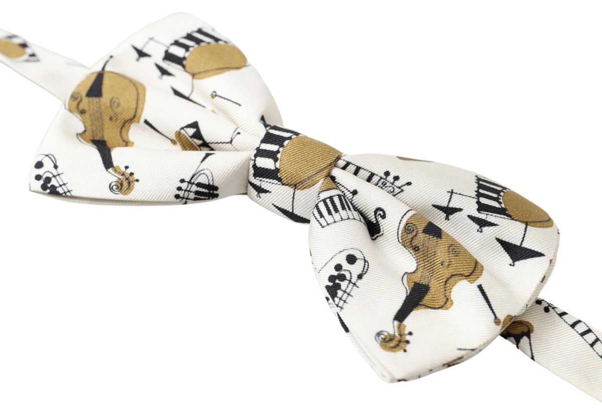 Dolce & Gabbana Beige Musical Instrument Print Neck Papillon Bow Tie