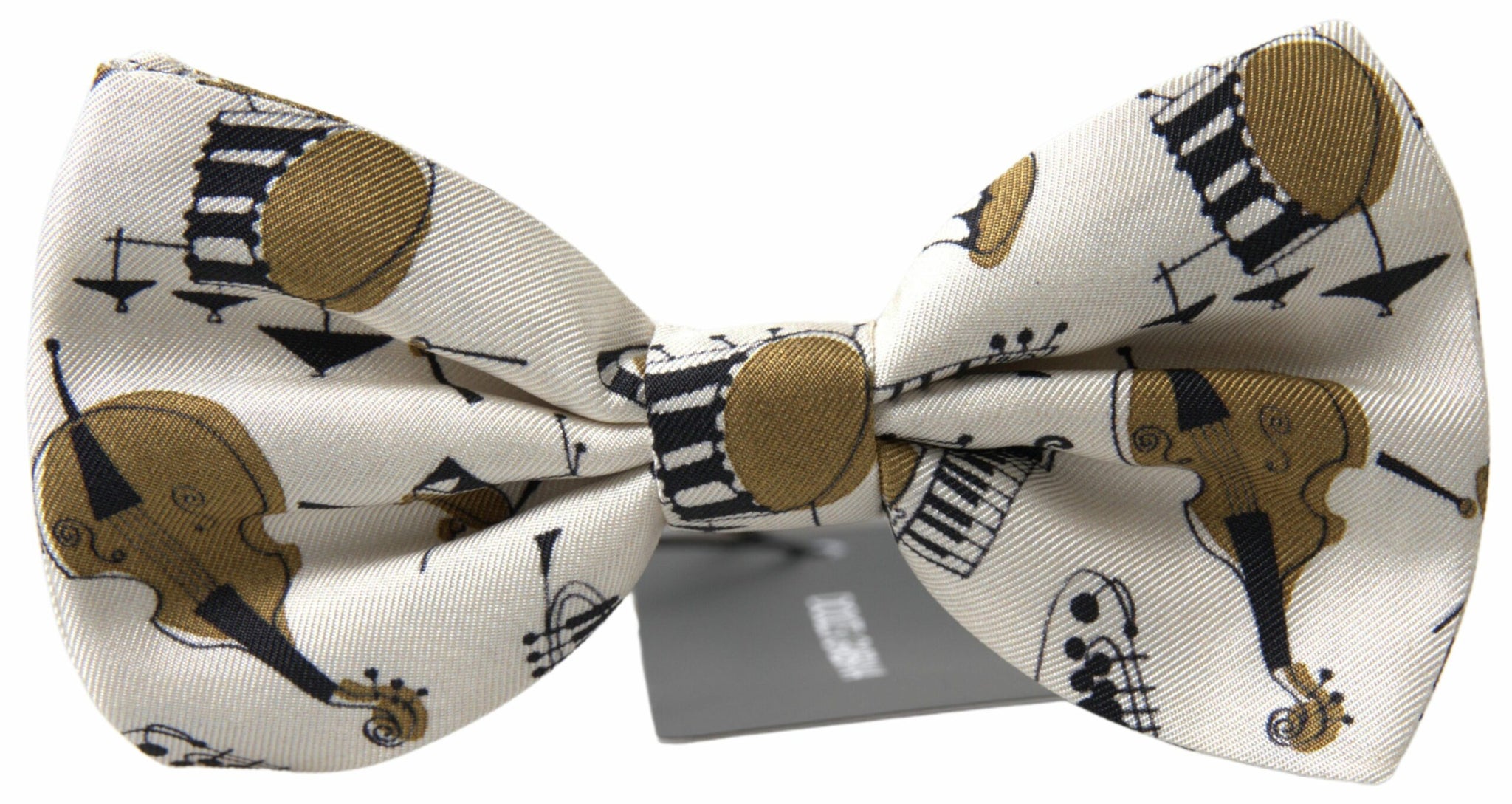 Dolce & Gabbana Beige Musical Instrument Print Neck Papillon Bow Tie