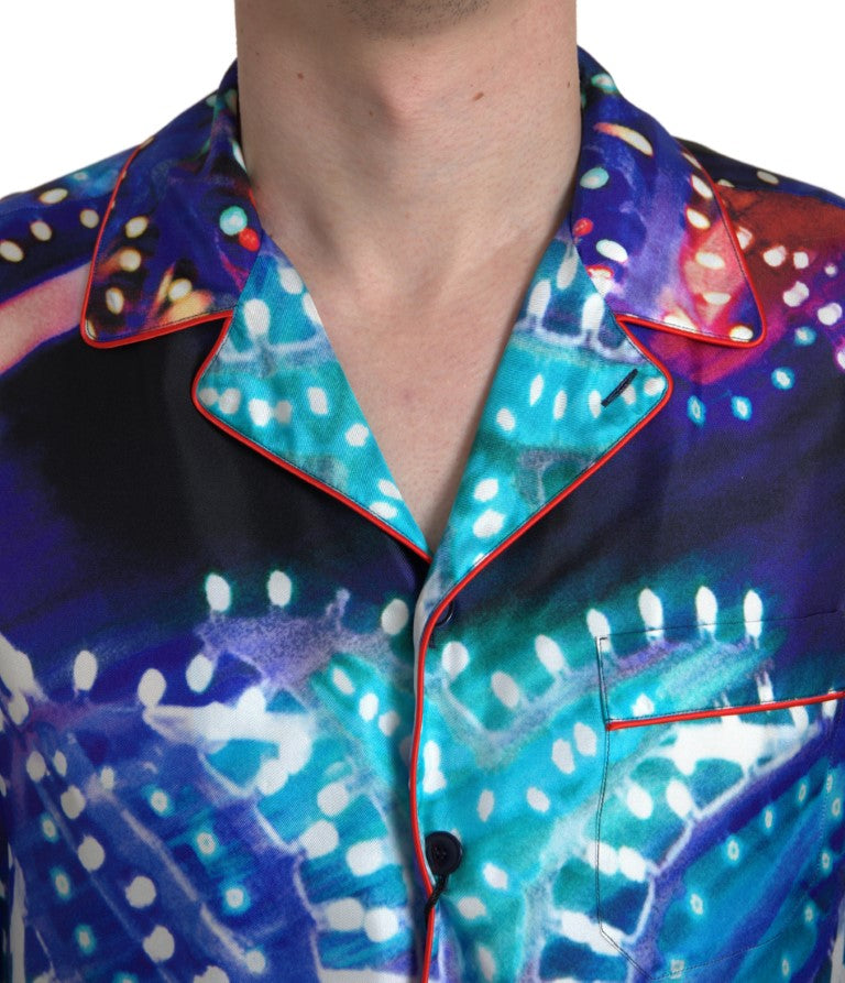 Dolce & Gabbana Multicolor Silk Psychedelic Print Men Pajama Shirt