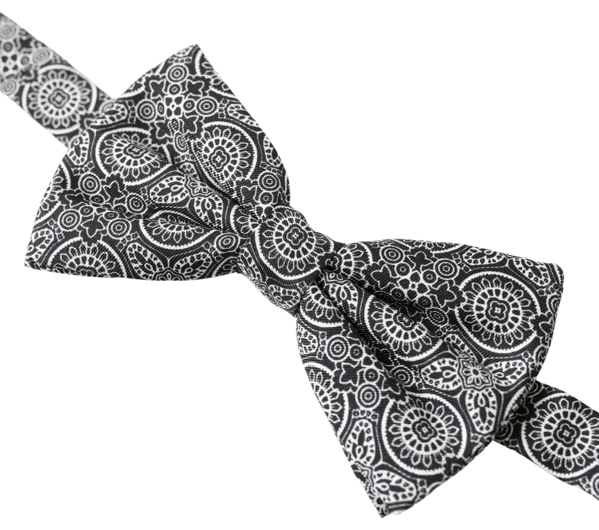 Dolce & Gabbana Black White Pattern Adjustable Neck Papillon Bow Tie