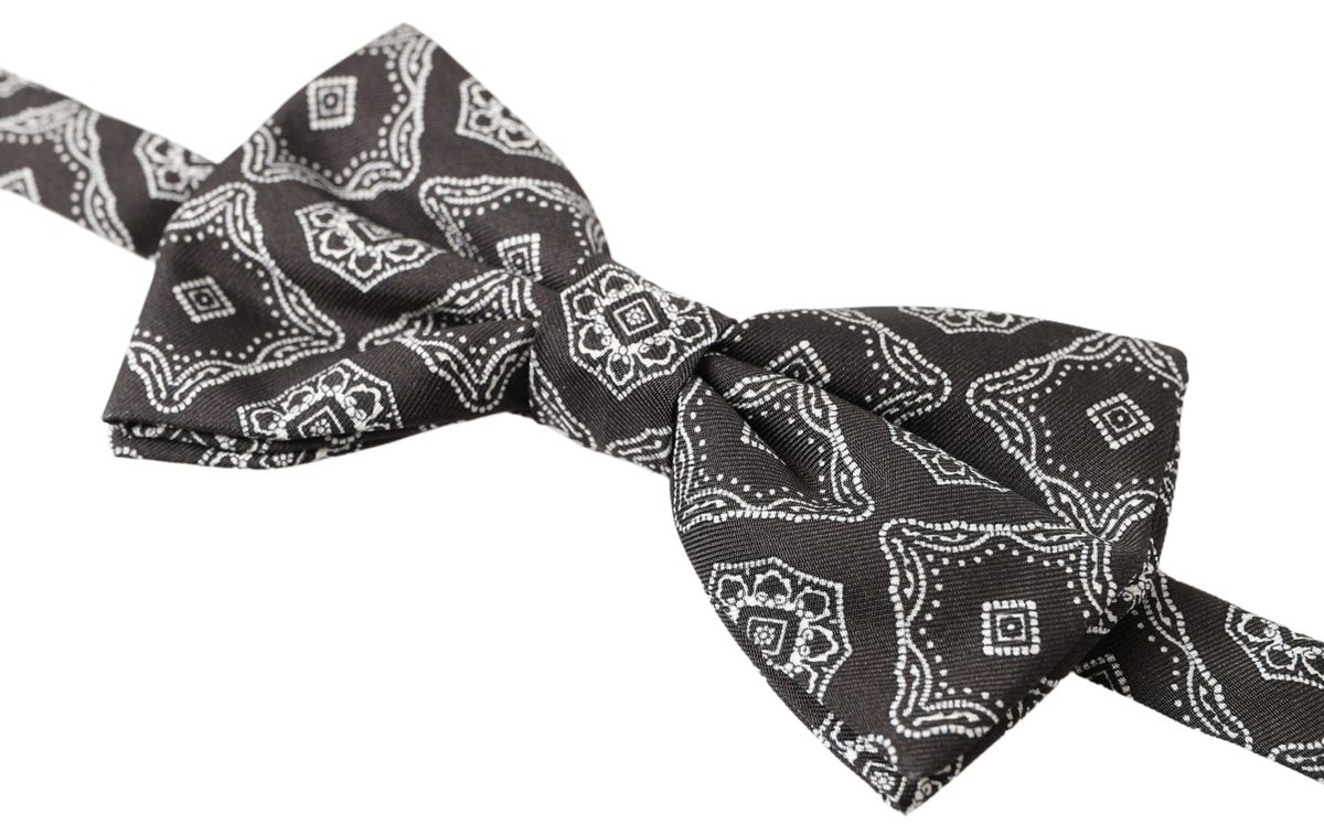 Dolce & Gabbana Black Fantasy Pattern Adjustable Neck Papillon Bow Tie