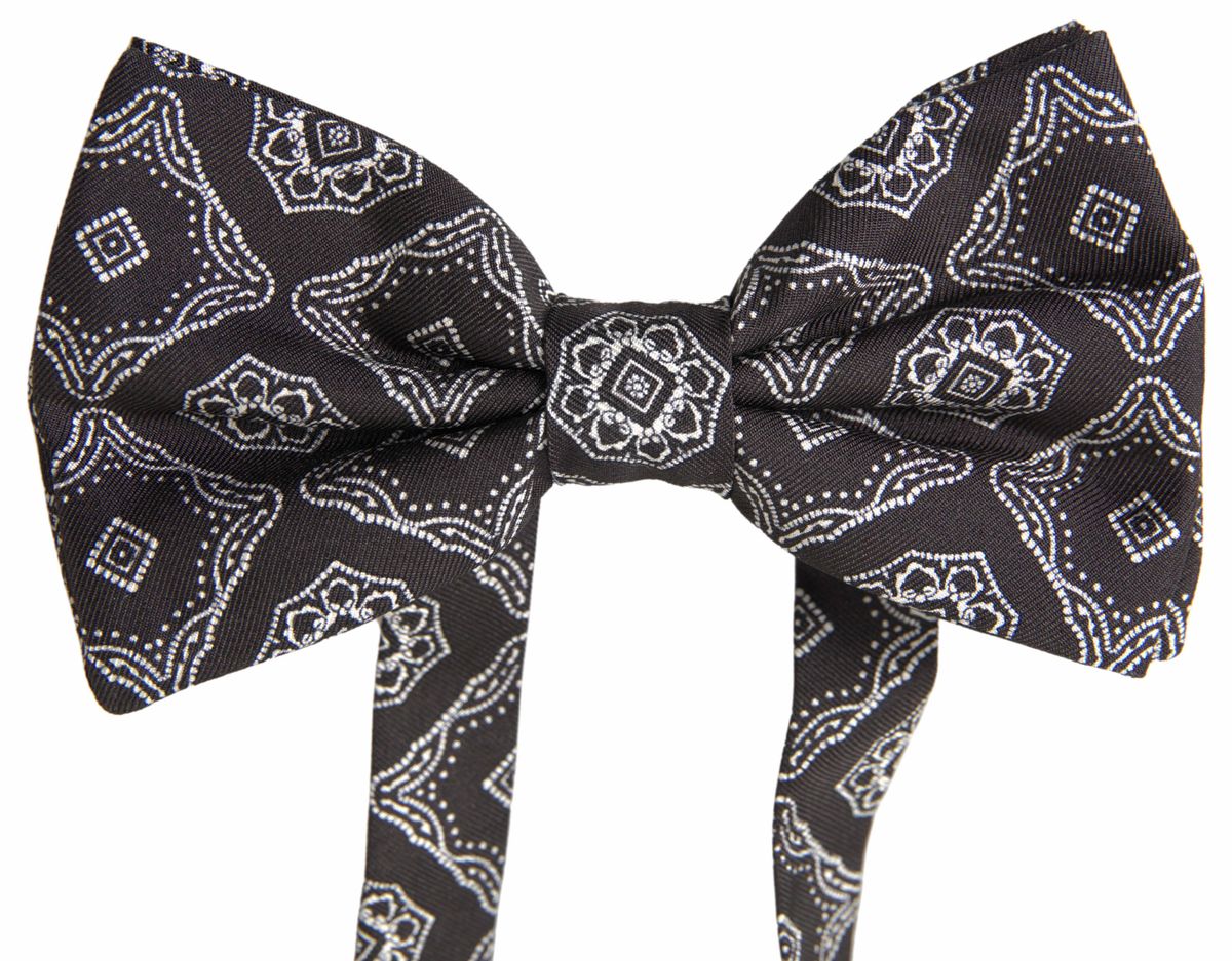 Dolce & Gabbana Black Fantasy Pattern Adjustable Neck Papillon Bow Tie