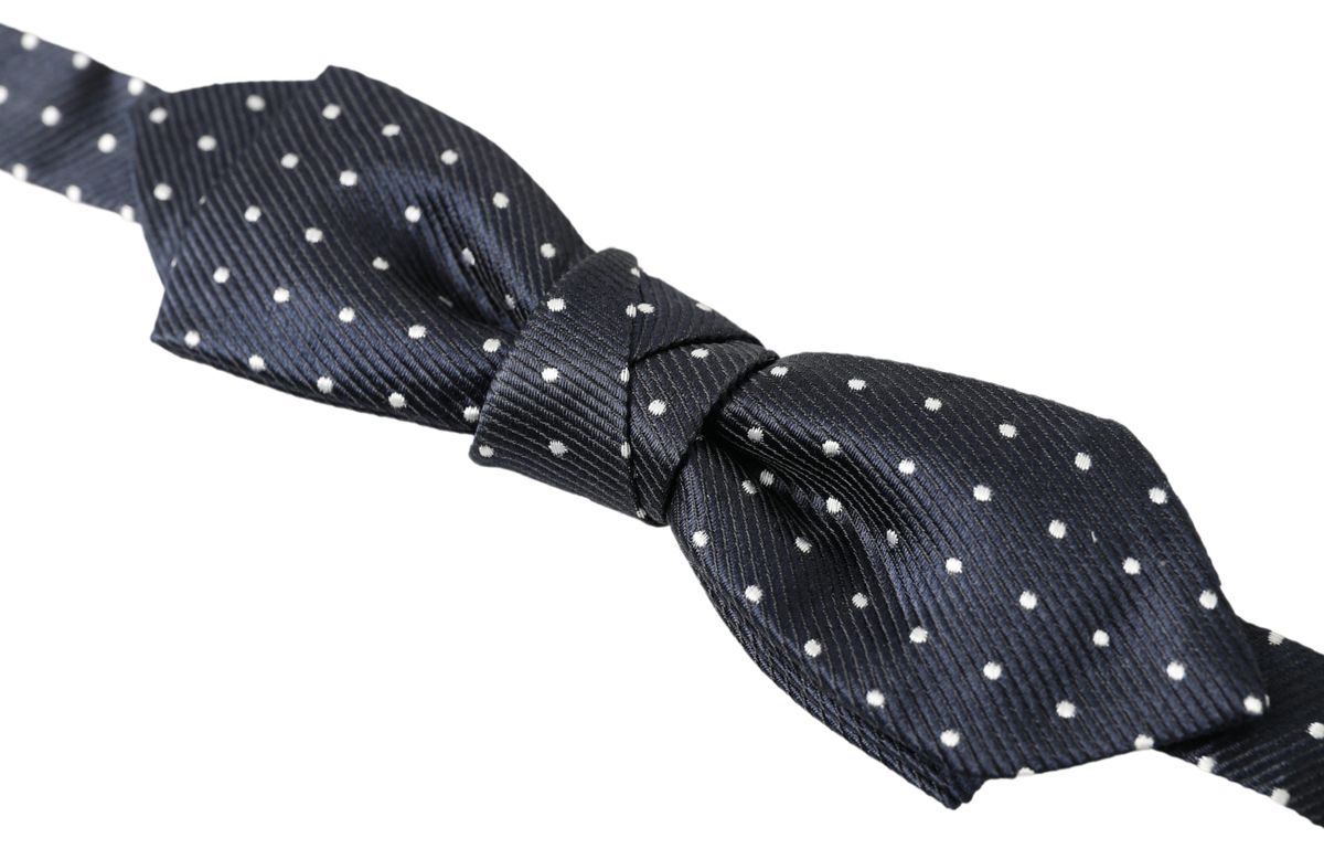 Dolce & Gabbana Blue Polka Dot Silk Adjustable Men Neck Papillon Bow Tie