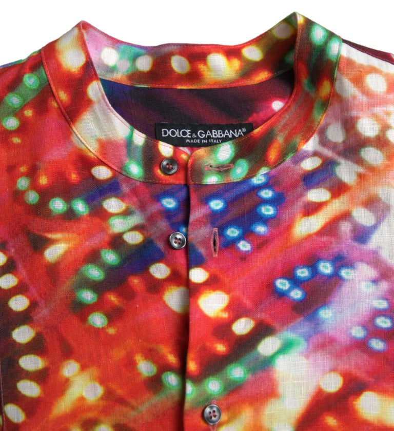 Dolce & Gabbana Multicolor Luminarie Print Linen Shirt