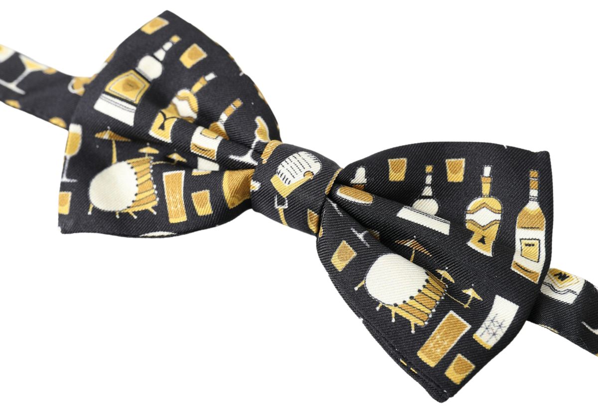 Dolce & Gabbana Black Printed Silk Adjustable Men Neck Papillon Bow Tie