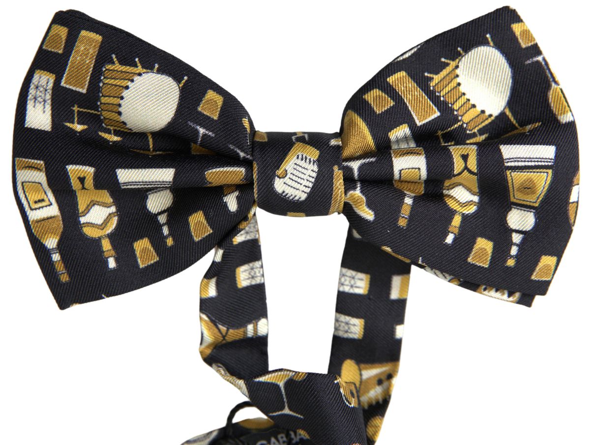 Dolce & Gabbana Black Printed Silk Adjustable Men Neck Papillon Bow Tie