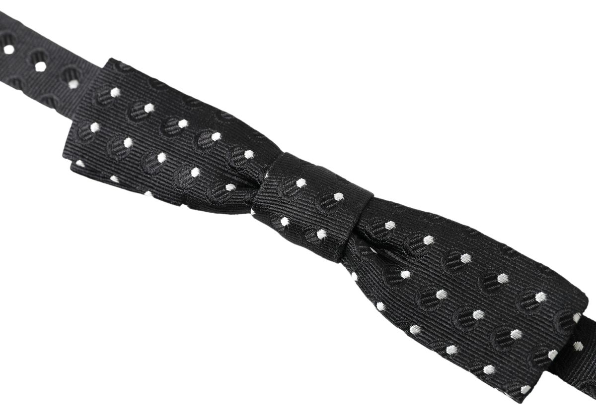 Dolce & Gabbana Black Polka Dot Silk Adjustable Men Neck Papillon Bow Tie