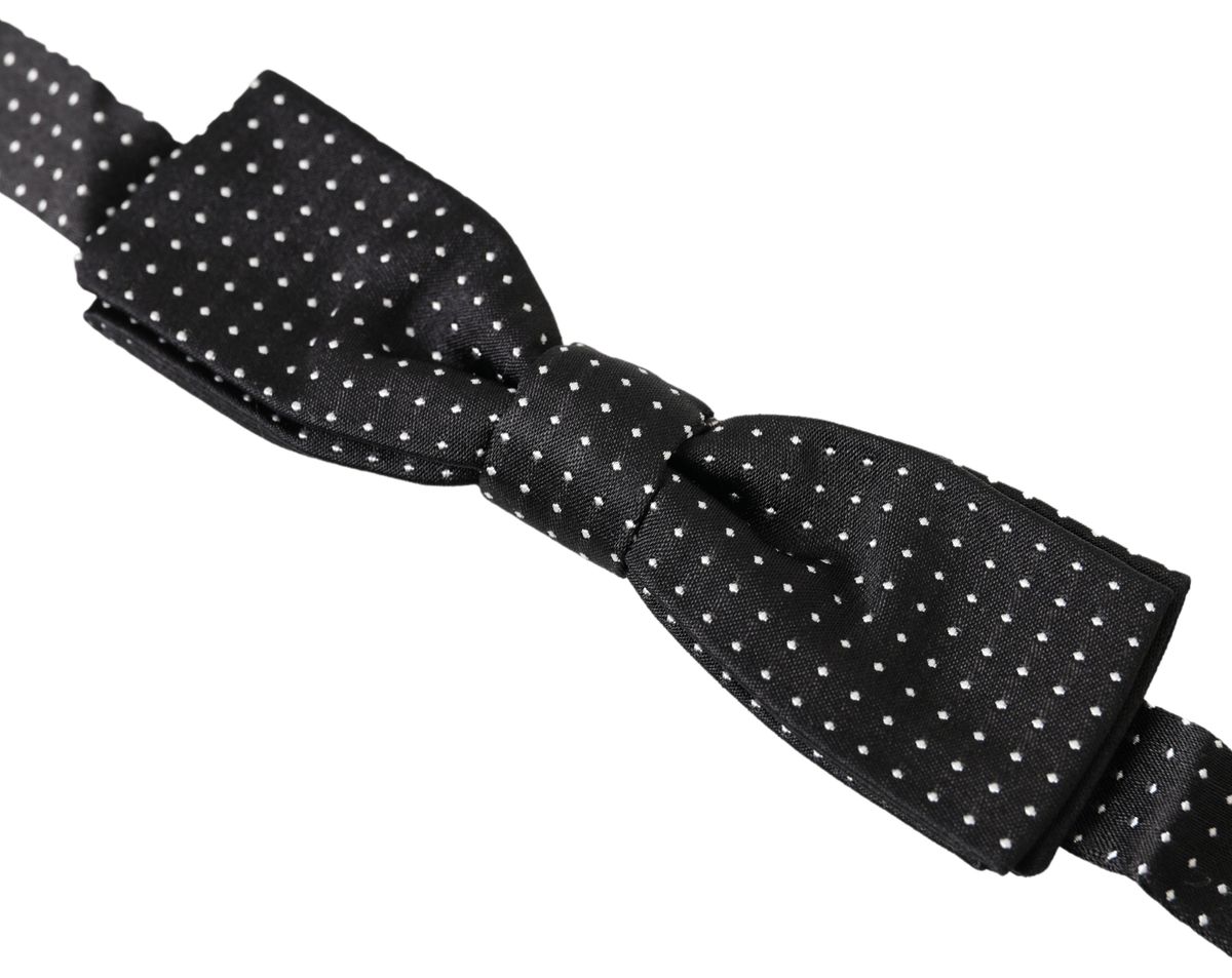 Dolce & Gabbana Black Polka Dot Silk Adjustable Men Neck Papillon Bow Tie