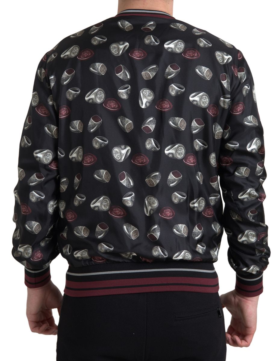 Dolce & Gabbana Black Ring Print Silk Crewneck Sweater