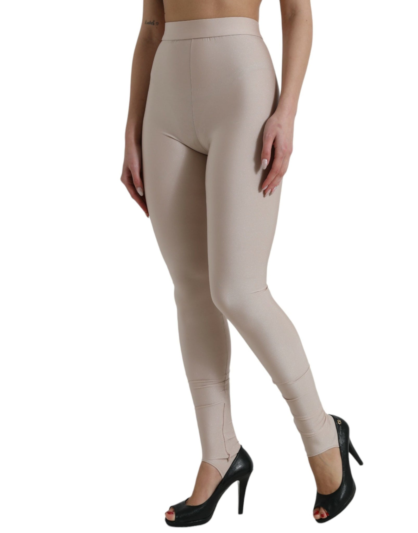 Dolce & Gabbana Beige Nylon Stretch Slim Leggings Pants