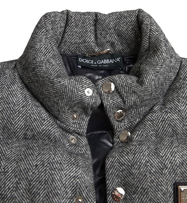 Dolce & Gabbana Gray Wool Chevron Knit Padded Vest Jacket