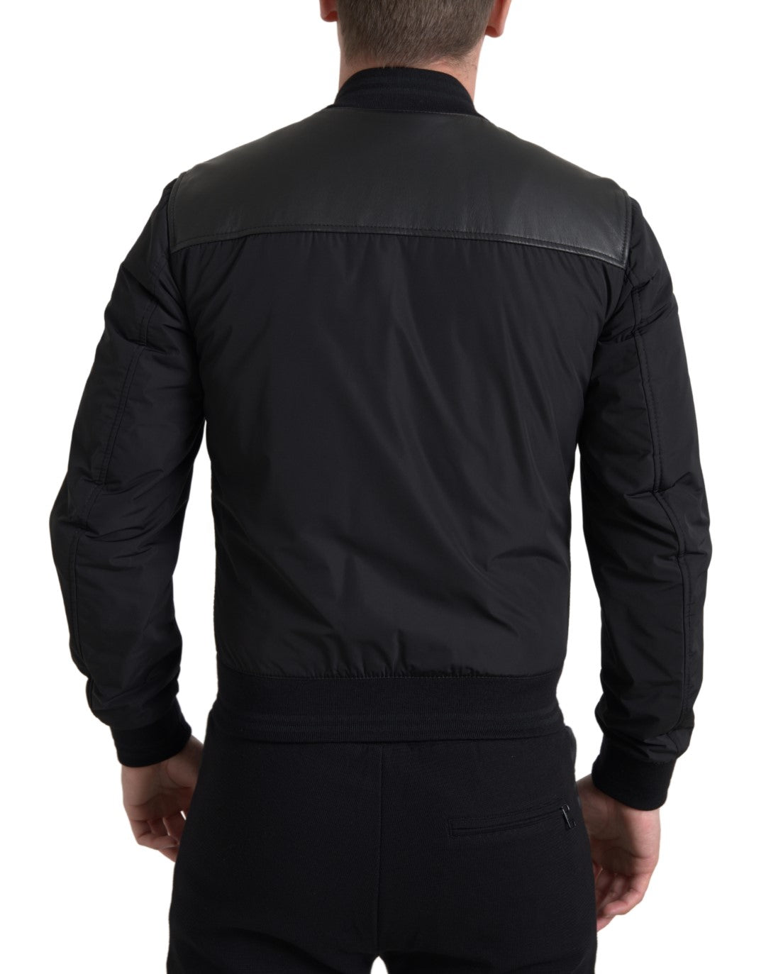 Dolce & Gabbana Black Polyester Full Zip Bomber Coat Jacket