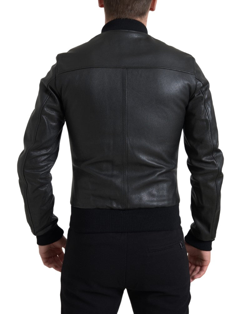 Dolce & Gabbana Black Leather Blouson Full Zip Bomber Jacket