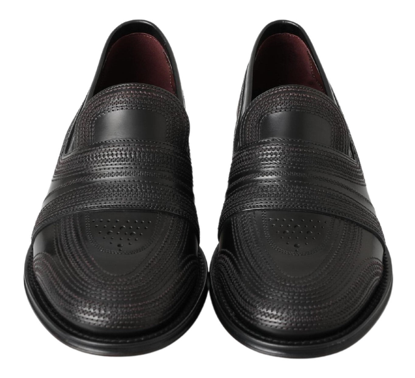 Dolce & Gabbana Black Leather Slipper Loafers Stitched Shoes