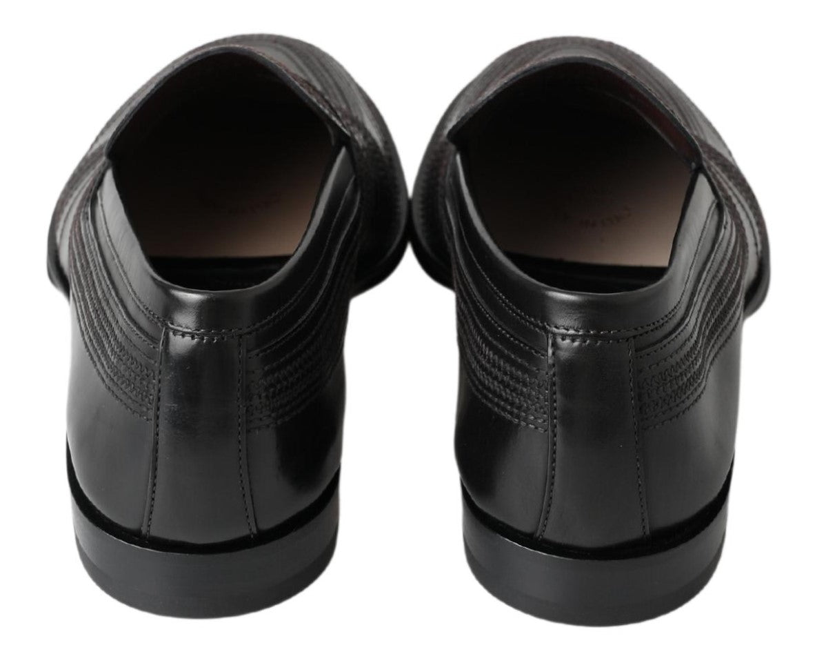 Dolce & Gabbana Black Leather Slipper Loafers Stitched Shoes