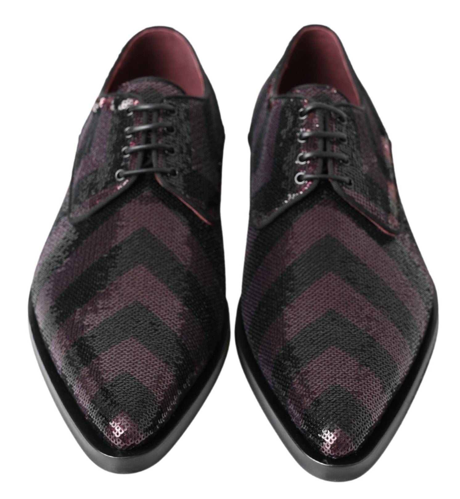 Dolce & Gabbana Black Bordeaux Sequin Chevron Men Derby Shoes