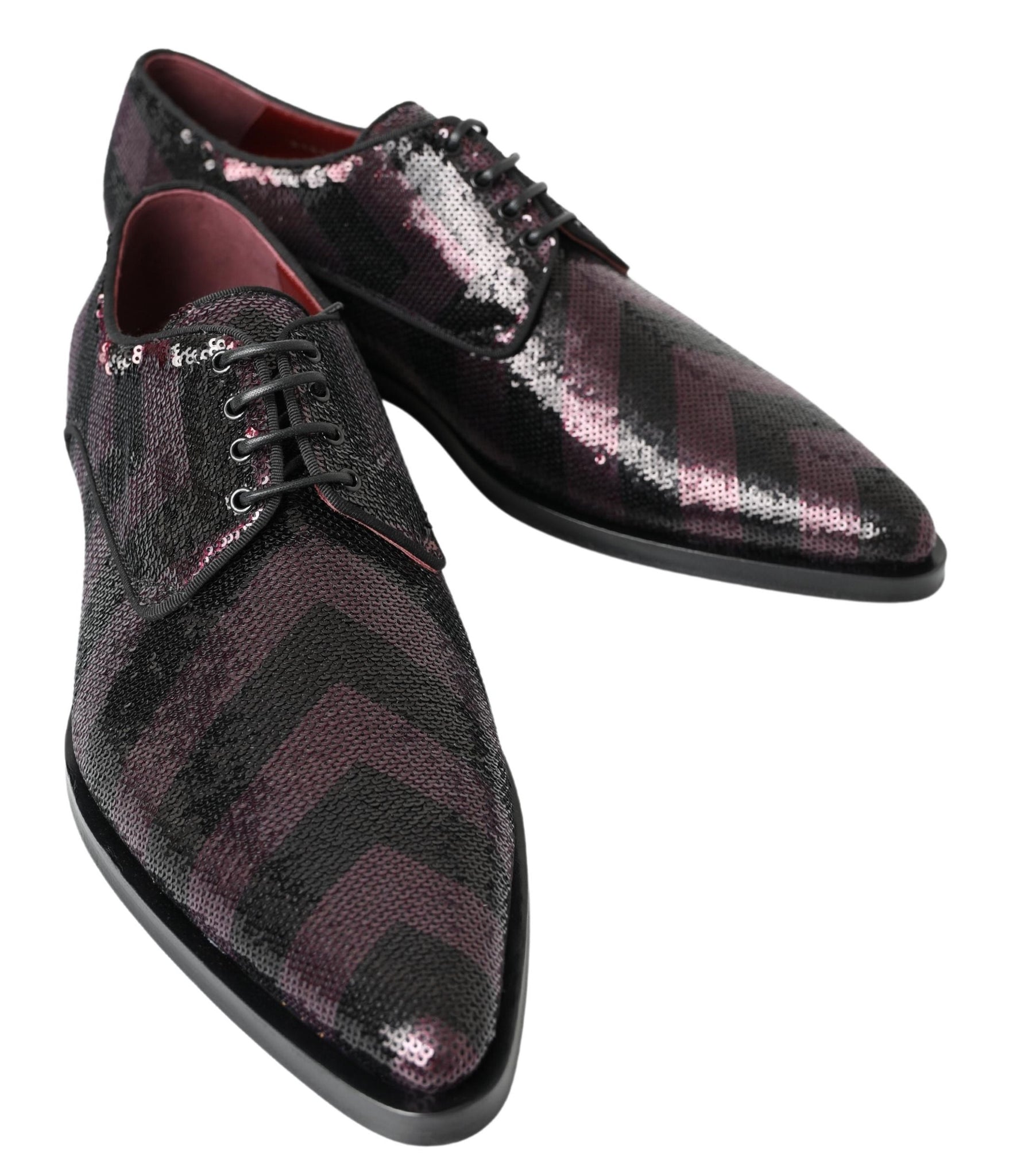 Dolce & Gabbana Black Bordeaux Sequin Chevron Men Derby Shoes