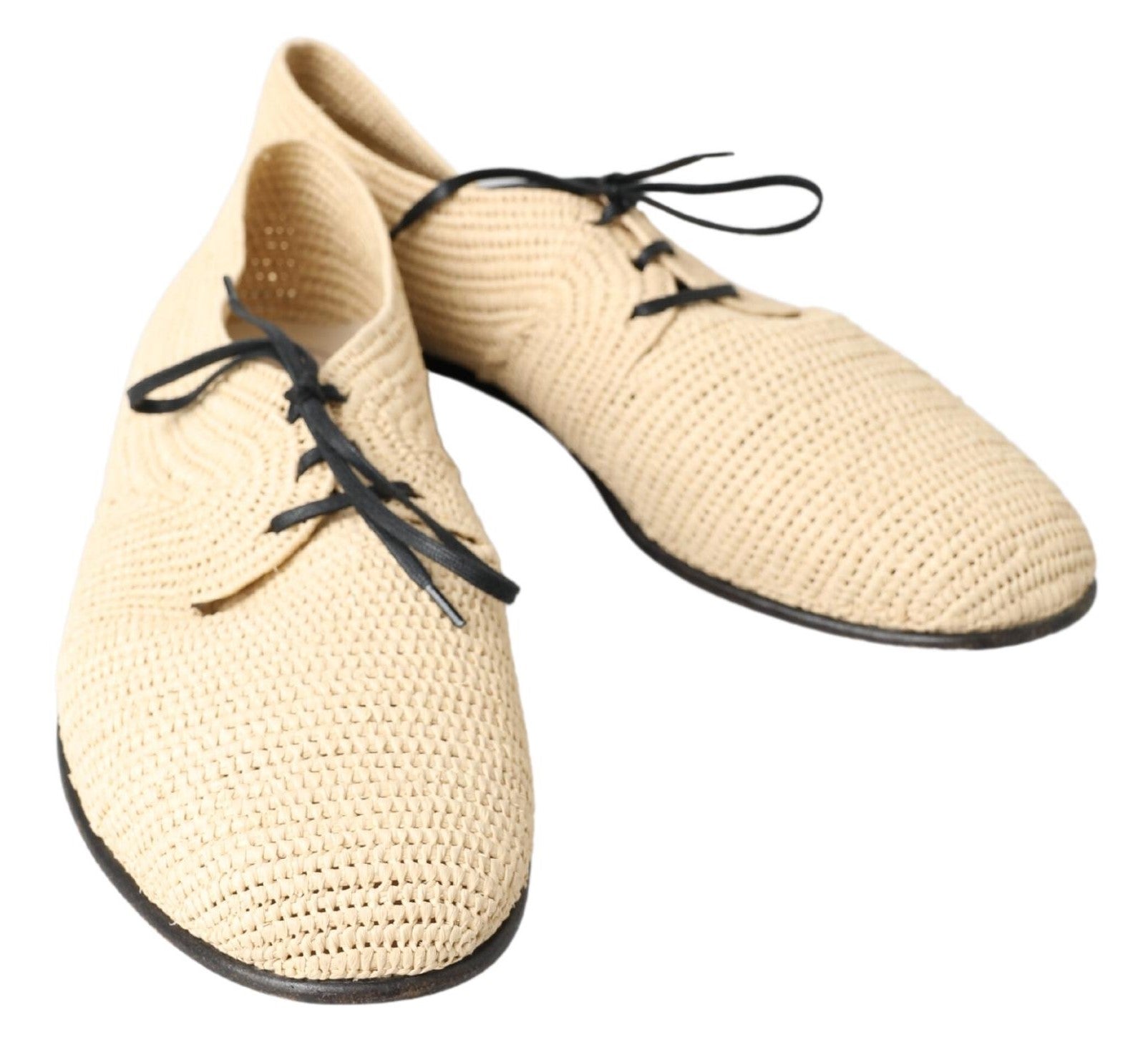 Dolce & Gabbana Beige Woven Lace Up Casual Derby Shoes