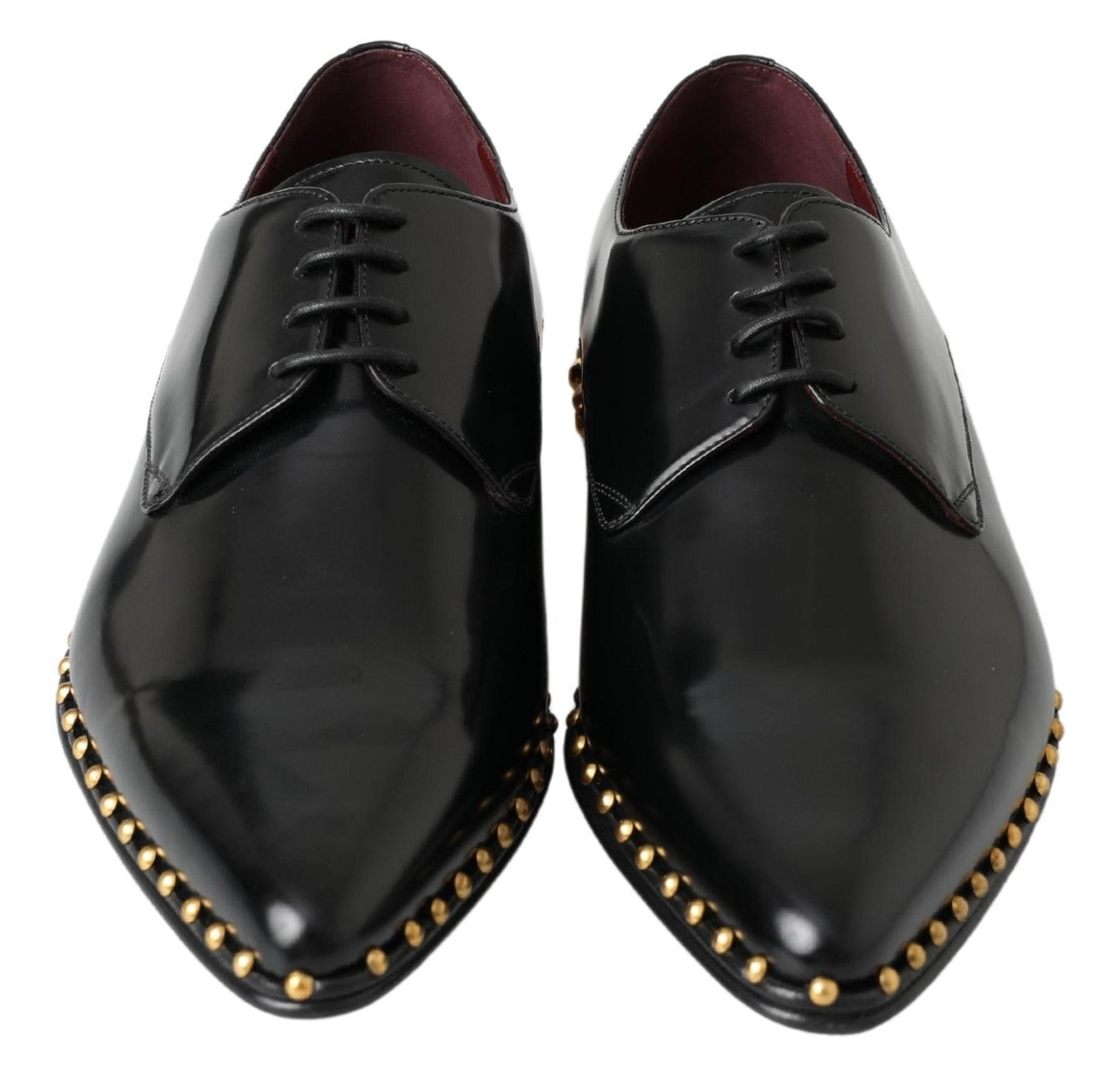 Dolce & Gabbana Black Derby Gold Studded Leather Shoes