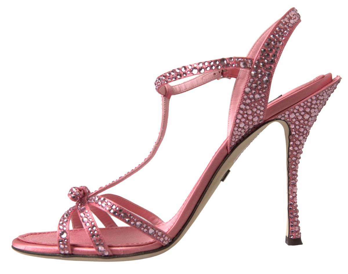 Dolce & Gabbana Pink Crystal Ankle Strap Shoes Sandals