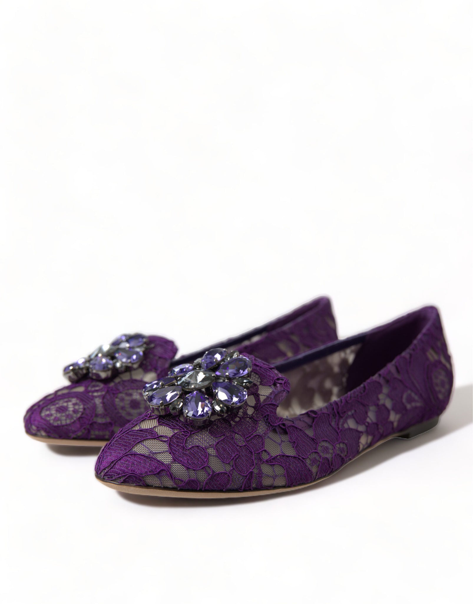 Dolce & Gabbana Purple Vally Taormina Lace Crystals Flats Shoes