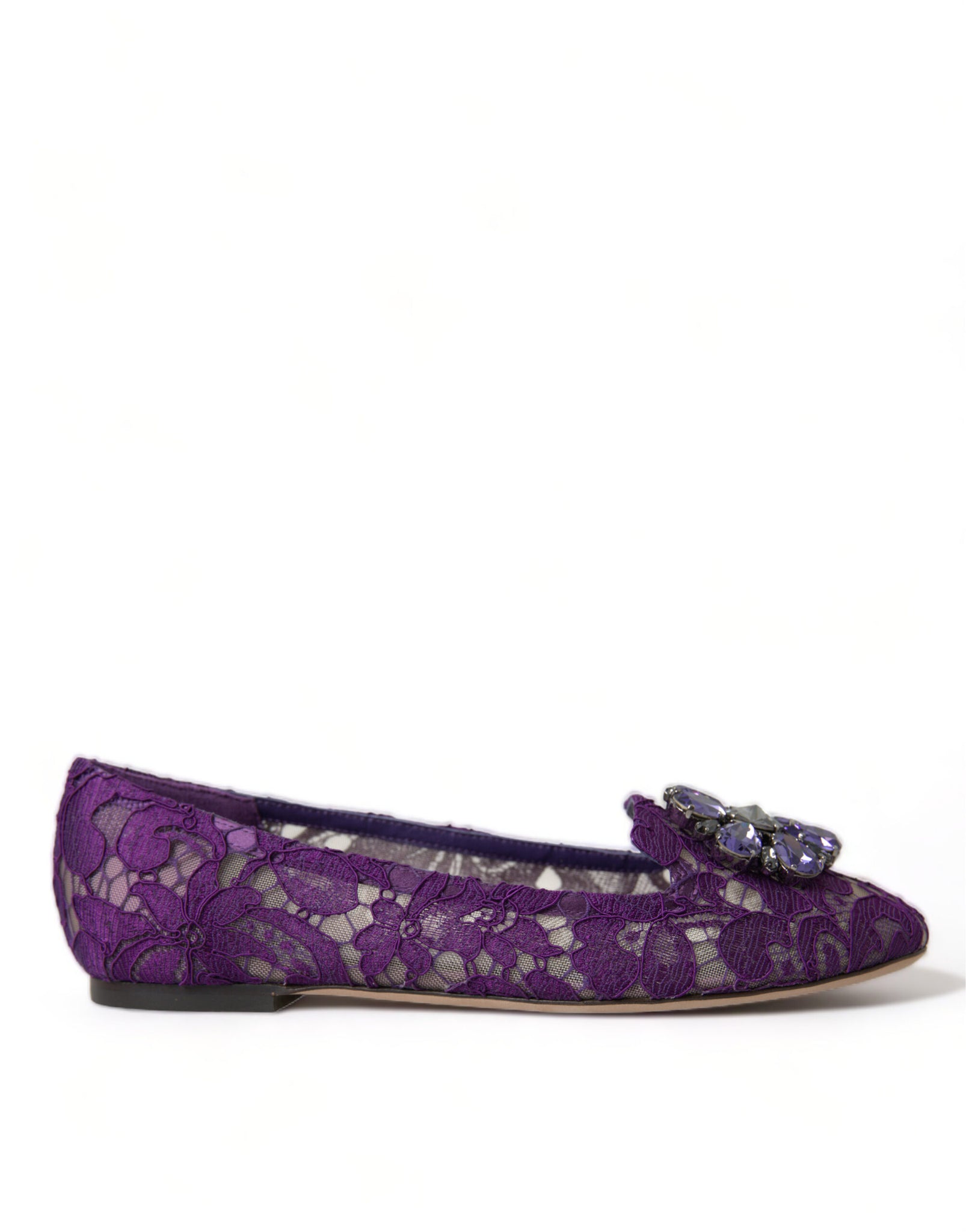 Dolce & Gabbana Purple Vally Taormina Lace Crystals Flats Shoes