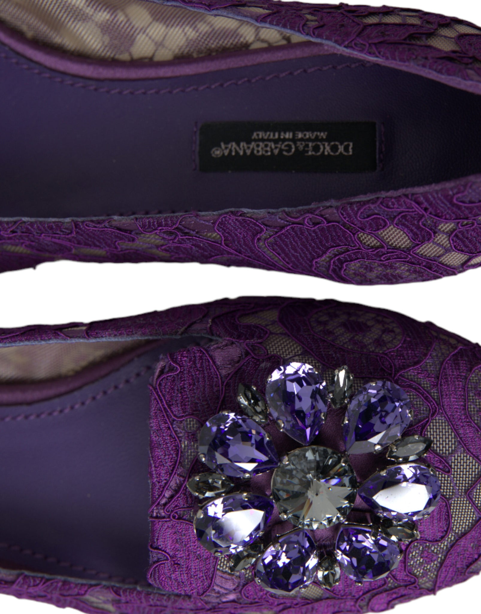 Dolce & Gabbana Purple Vally Taormina Lace Crystals Flats Shoes