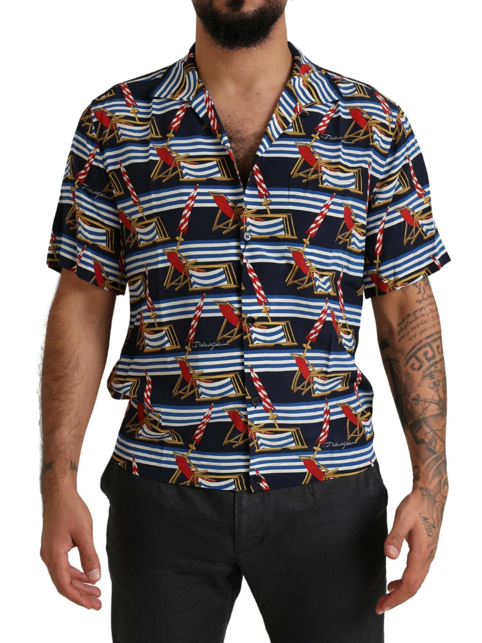 Dolce & Gabbana Multicolor Beach Chair Short Sleeves Shirt