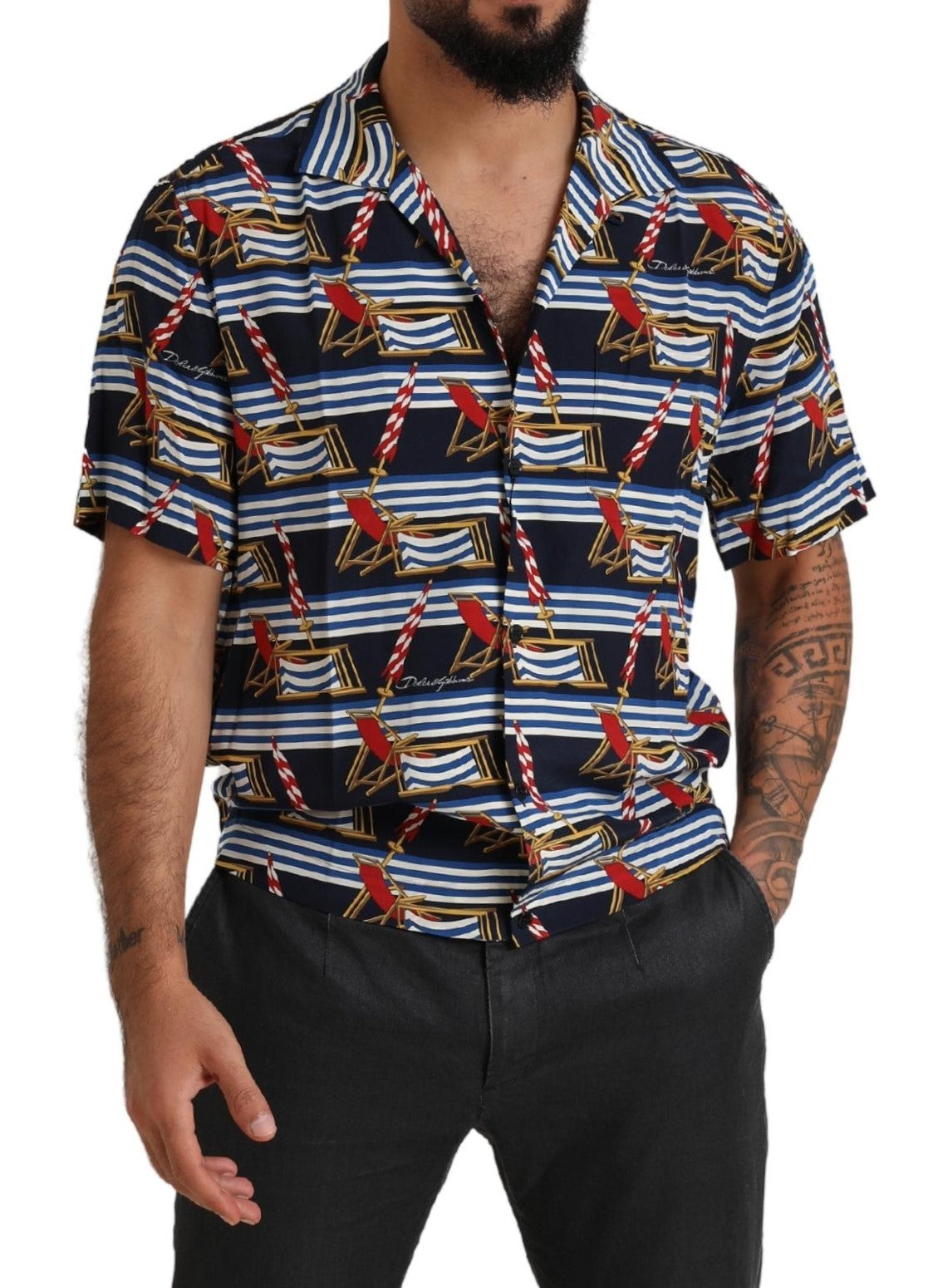 Dolce & Gabbana Multicolor Beach Chair Short Sleeves Shirt