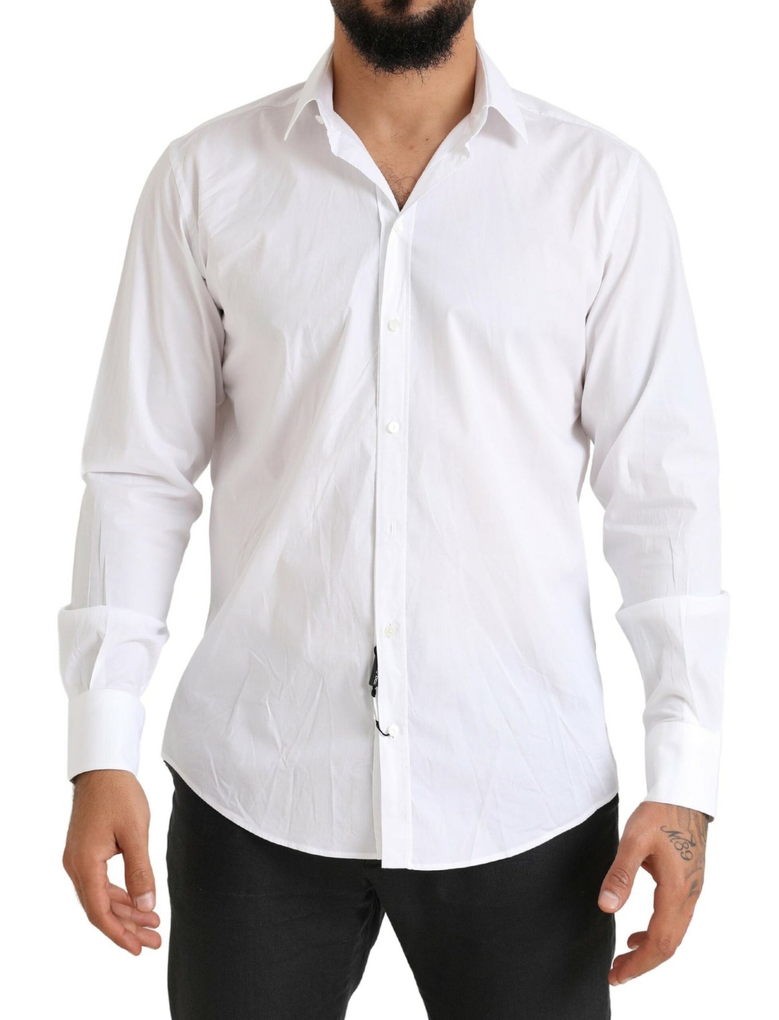 Dolce & Gabbana White MARTINI Cotton Blend Dress Formal Shirt