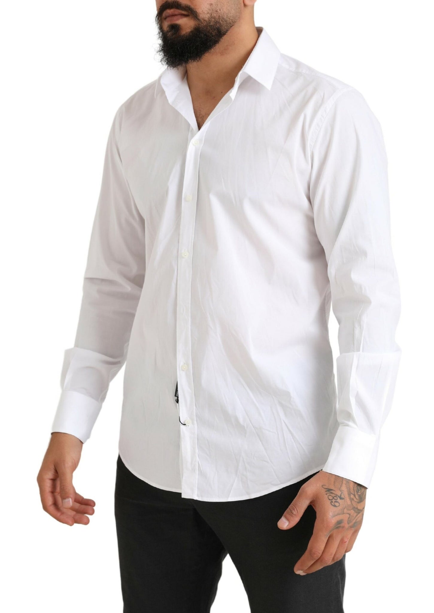 Dolce & Gabbana White MARTINI Cotton Blend Dress Formal Shirt