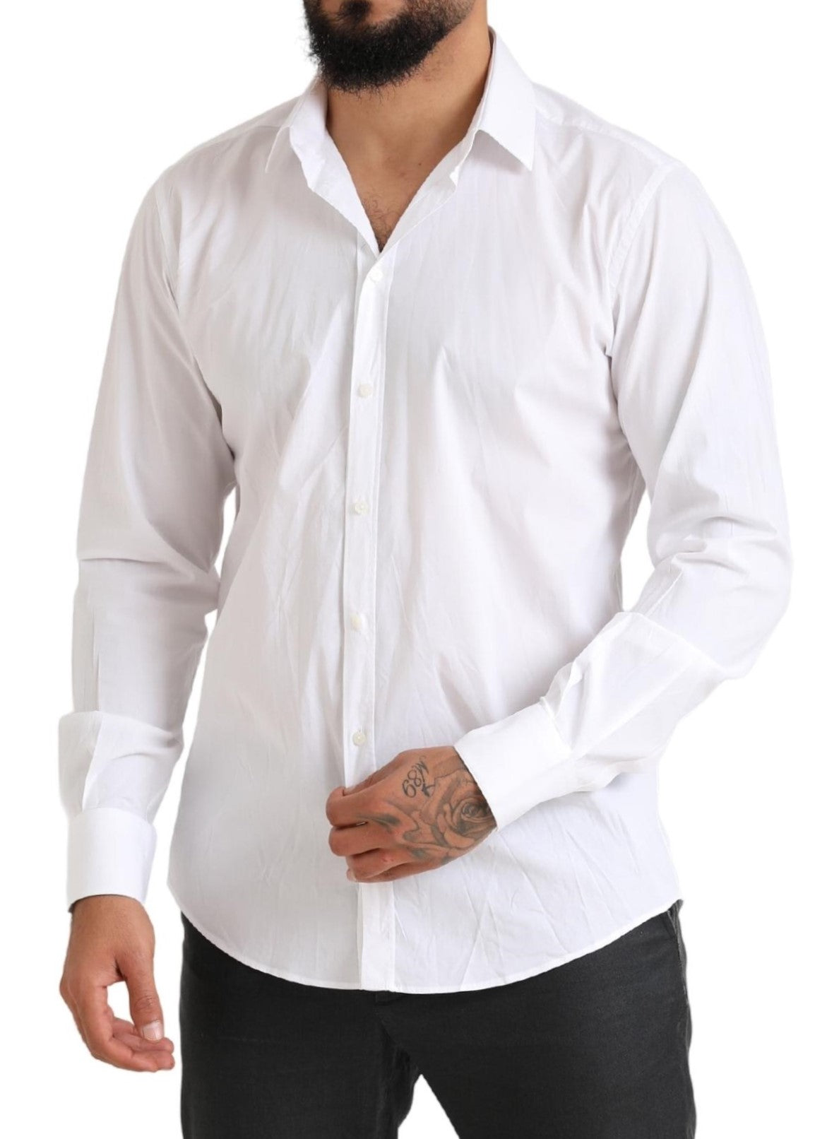 Dolce & Gabbana White MARTINI Cotton Blend Dress Formal Shirt