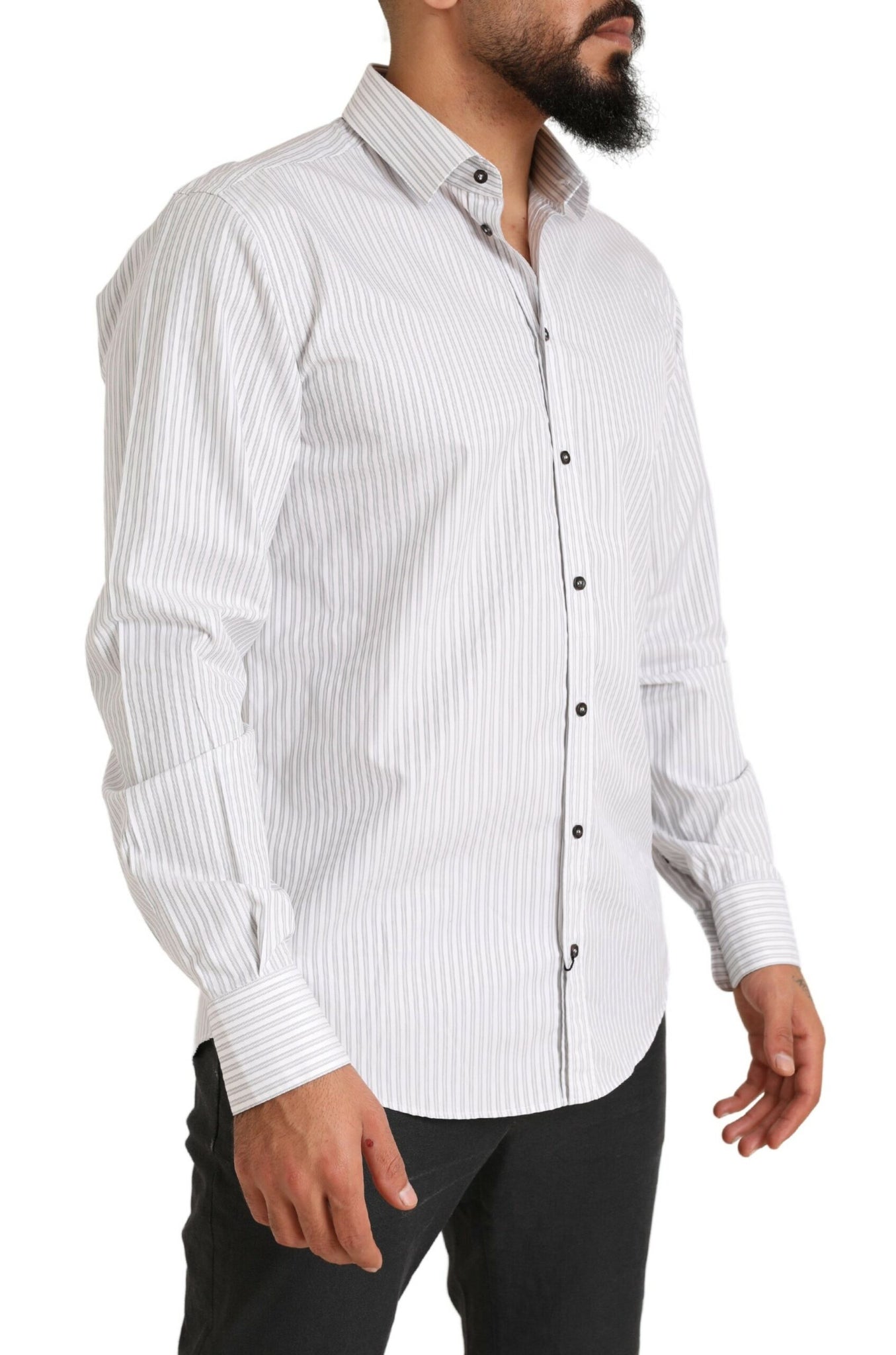 Dolce & Gabbana White MARTINI Cotton Stripe Dress Formal Shirt