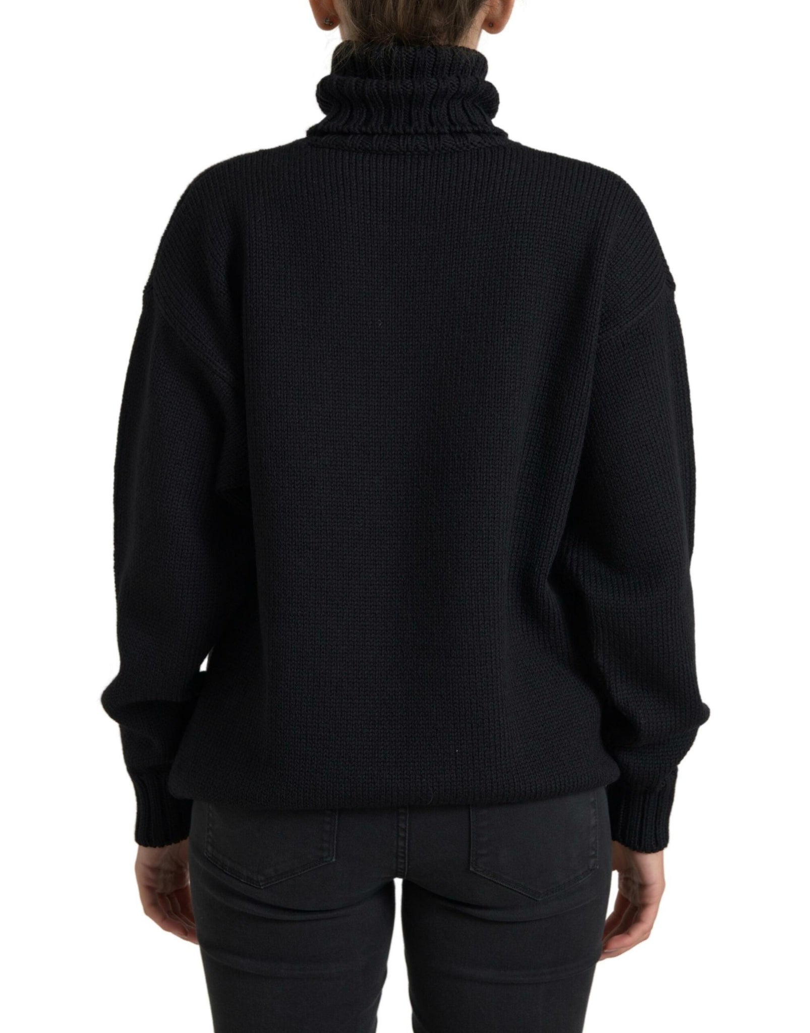 Dolce & Gabbana Black Roses Wool Turtleneck Pullover Sweater