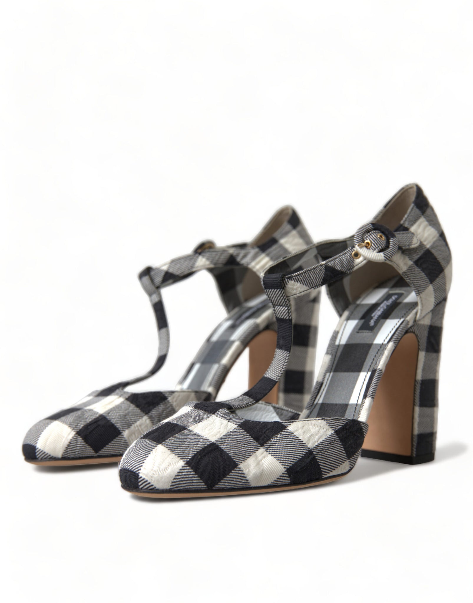 Dolce & Gabbana Black White Gingham Brocade Mary Janes Shoes