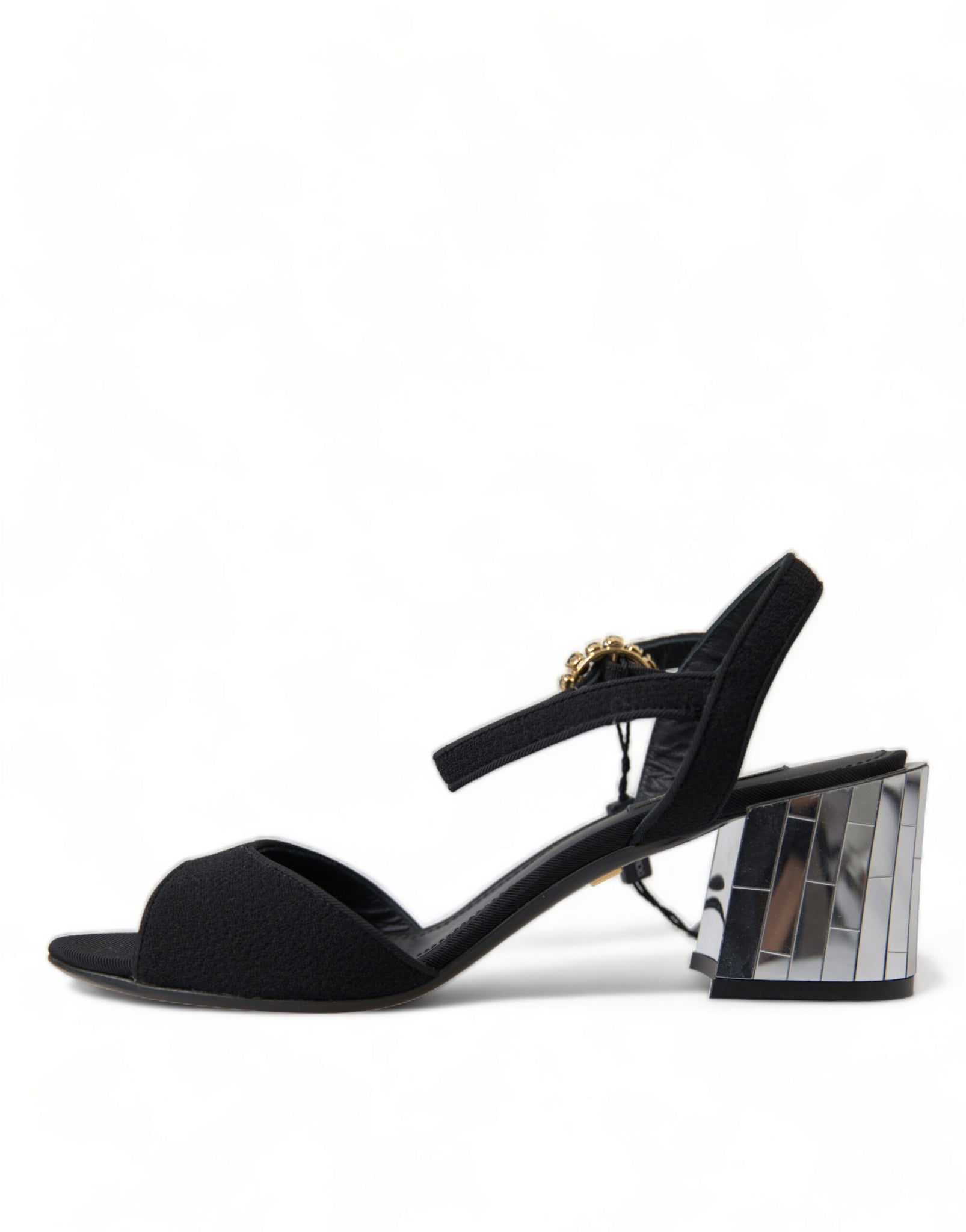 Dolce & Gabbana Black Crystals Ankle Strap Sandals Shoes