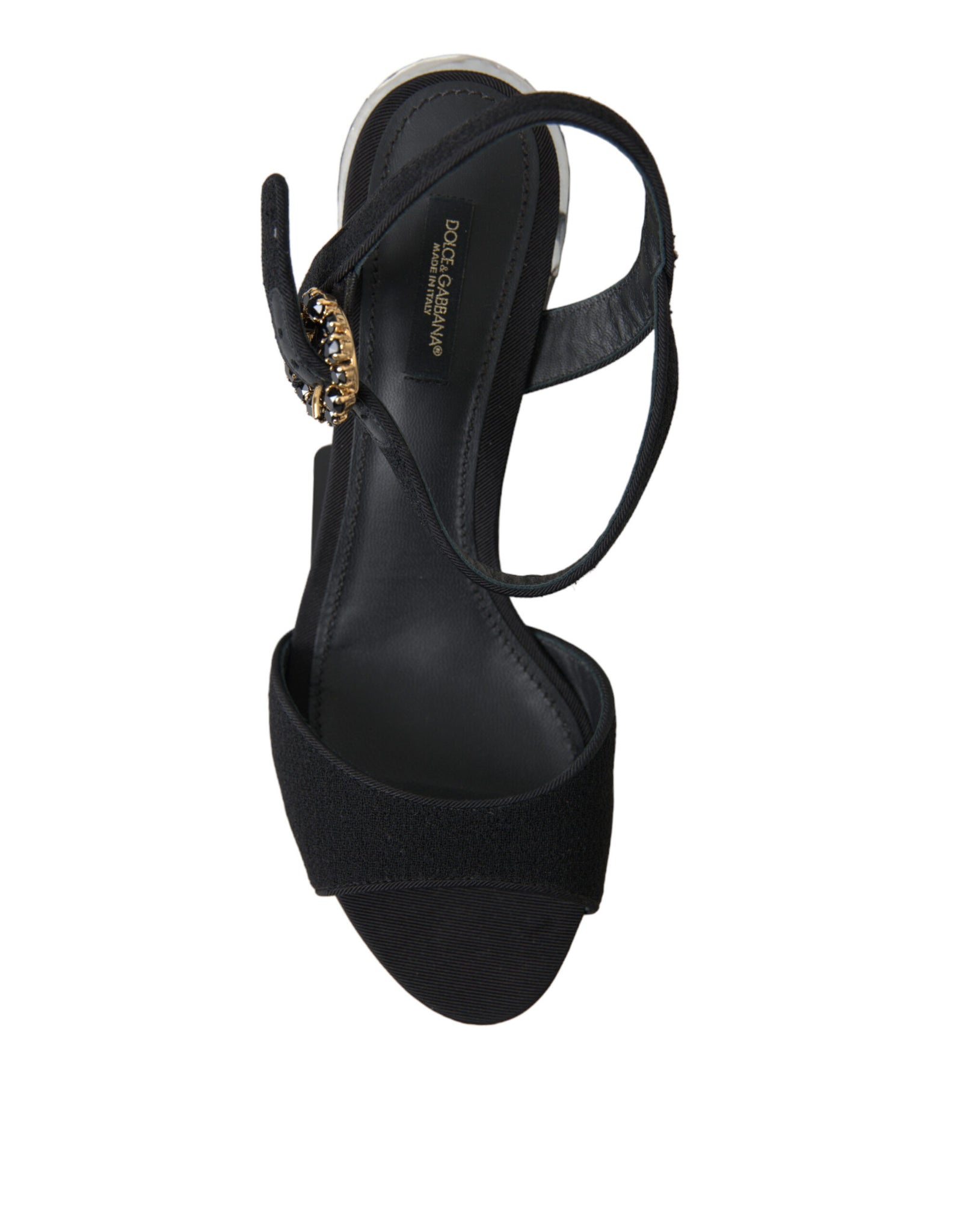 Dolce & Gabbana Black Crystals Ankle Strap Sandals Shoes