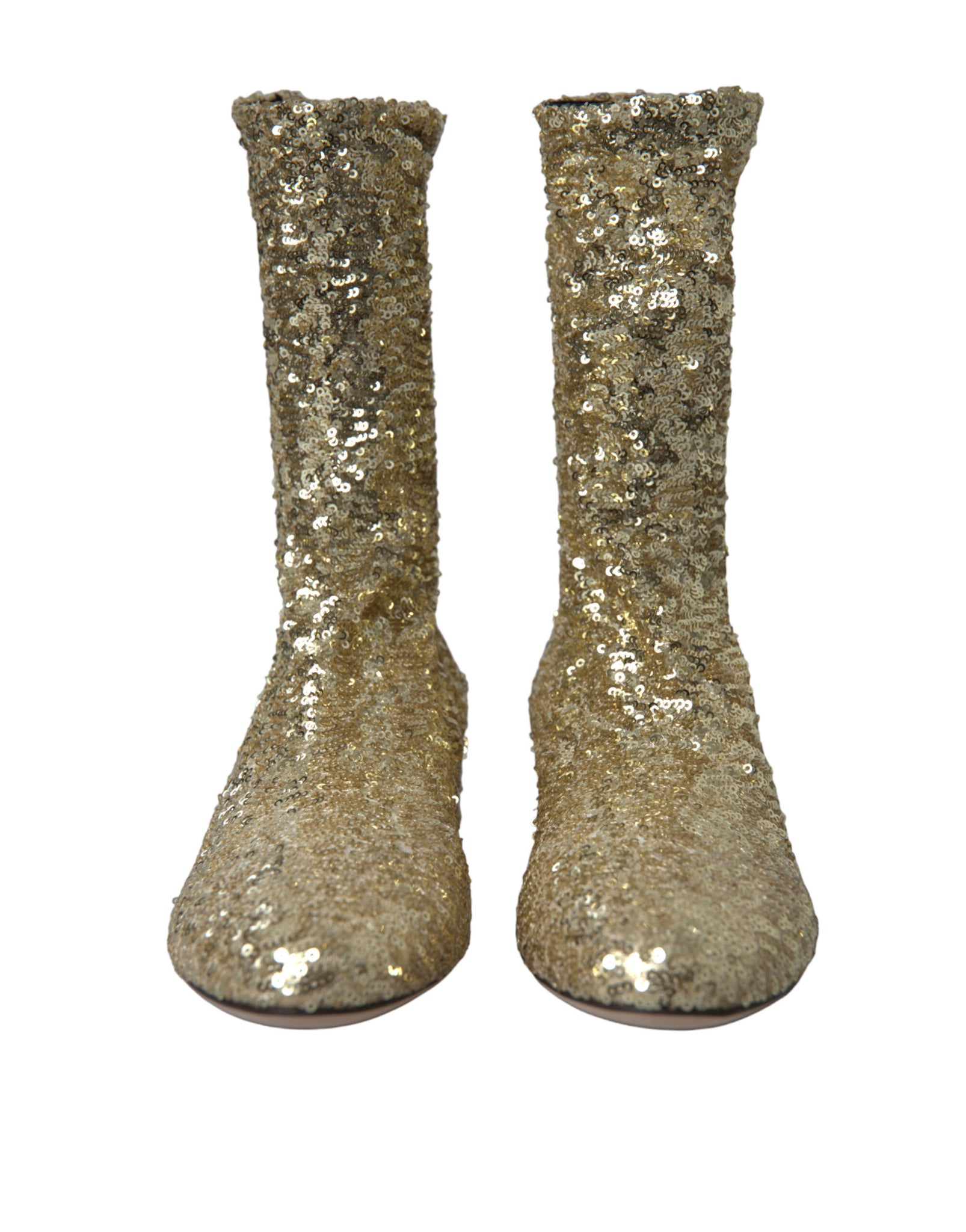 Dolce & Gabbana Gold Sequined Short Boots Stretch Shoes