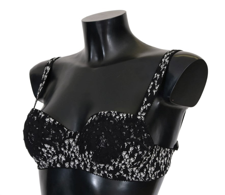 Black Silk White Lace Stretch Underwear Bra